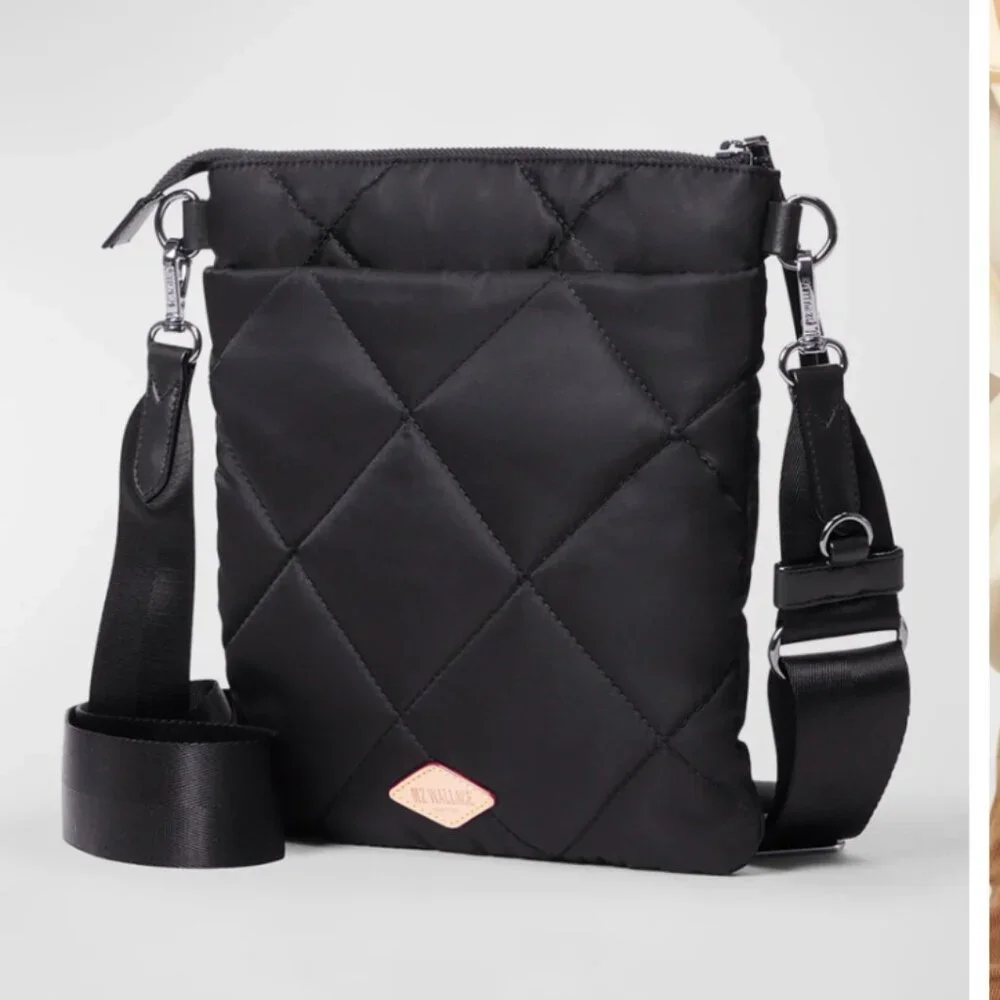 MZ Wallace Madison Flat Crossbody Black Quilted Nylon Bag